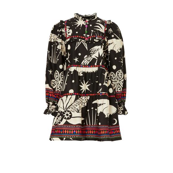 FARM RIO Black White Printed Cerrado Sky Mini Dress Size Small - Picture 5 of 16